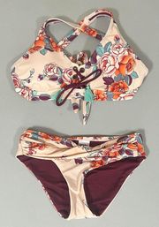 Mossimo Pink Floral Print Bikini Swim Top and Bathing Suit Bottoms Coords Matching Set 🌺