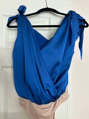 Satin Blue Tie Bodysuit