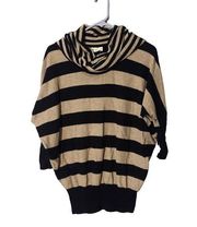 If It Were Me Black & Beige Striped Cowl Neck Long Sleeve Knit Blouse Women Sz S