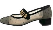 Dior Baby- D Polka Dot Mesh Black Suede Logo Mary Jane Block Heel Low Pumps