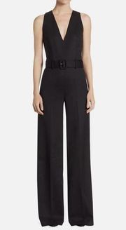 Theory Belted Wood Blend Jumpsuit, Black, Size 4, NWOT