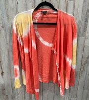 Lafayette 148 Orange Sunburst Tie Dye Open Front Cardigan