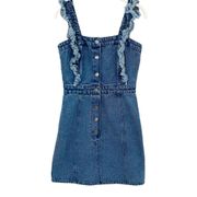 Revel Womens 100% Cotton Fray Edge Ruffled Denim Jean Mini Dress Size S Blue