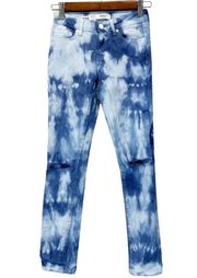 Tie Dye Skinny Jeans Sie 24 Distressed Blue White Low Rise Y2K Hippie Grunge