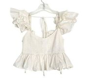 White Cotton Flounced Sleeve Crop Top NWOT