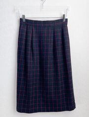 Vintage Breckinridge Wool Plaid Skirt Dark Grey Red Union Made in USA 5-6