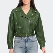 NWT Avec Les Filles Oversize Faux Leather Crop Moto Jacket in Ivy