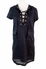 Cremieux 100% Linen Eliza Black Lace Up Dress Black Size XS NWT