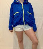 Royal Blue Neon Trim Slouchy Oversized Windbreaker Hooded Jacket - L