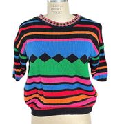 Carole Little Knitwear Bright Short Sleeve Sweater Size Medium