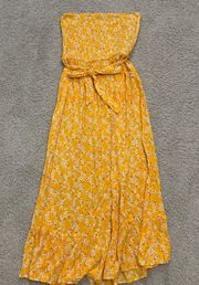 Yellow Floral Strapless Dress