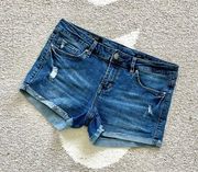 Cuffed Cut Off Distressed Denim Shorts