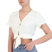 BCBGENERATION Knot-Front Button-Down Crop Top XS