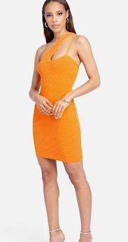 Bebe One Shoulder Bandage Dress Marigold Orange Ribbed Women’s Size Small