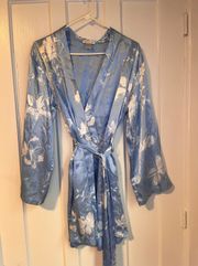 Baby Blue Satin Floral Robe