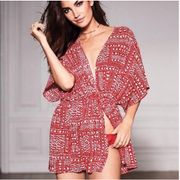 Victoria’s Secret Beach Swim Cover Up Kimono Robe Red & White Hearts O/S