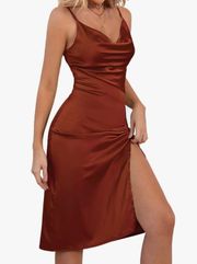 Satin Cowl Neck Midi Dress