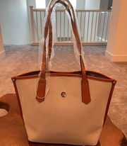 Jennifer Moore Beige Canvas And Leather Strap Tote Bag New Without Tags