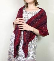 Red Burgundy Knit Crochet Shawl Wrap Sweater