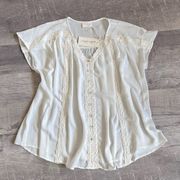 Allie Rose Short Sleeve White Boho Shirt NEW Womens M Oversize Feminine Blouse