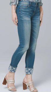 WHBM Embroidered Cropped Skinny Jeans