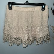 Umgee Women’s High Waisted Lined Lace Crochet Shorts Beige Sz Sm Side Zip