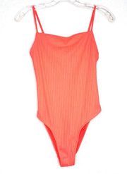 Topshop Women's 8 Ribbed One Piece Swimsuit Orange Fluorescent