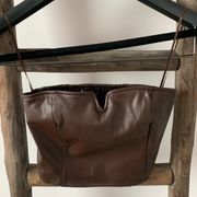 Faux leather brown strapless crop top XS