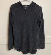 Almost Famous Dark Gray Distressed Waffle Knit Hoodie