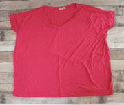 Soft Jersey Knit Cuffed Sleeve Oversized Pink T-Shirt sz MEDIUM