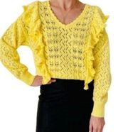 NEW NWT MARC NEW YORK Bright Yellow Sweater Cropped 100% Cotton Cottagecore MED