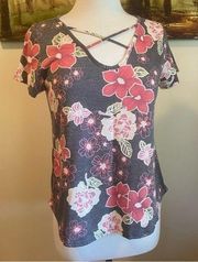 Ginger G Floral Detail Print Short Sleeve Tee Small S