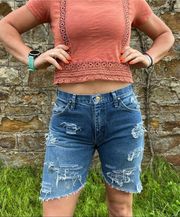 Wrangler Vintage  cutoff Jean shorts fray hem distressed festival boho MEDIUM?