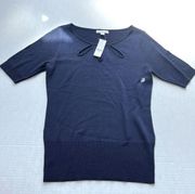 NWT New York & Company short sleeve sweater with cut out neckline navy blue xs