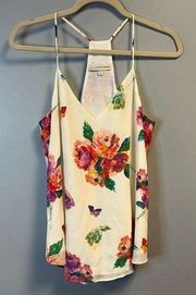 Lavender Brown Tank 100% Silk Floral Racerback Adjustable Strap Top Sz S EUC