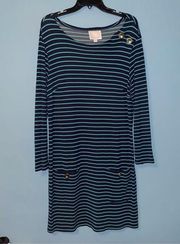 STS Sail to Sable Striped Nautical Jersey Dress with Patch Pockets Size Large