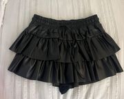 Black Leather Ruffle Skirt