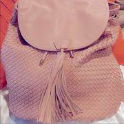 Deux Lux GORGEOUS pink bucket drawstring backpack woven design