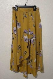 Le Lis  Faux Wrap Midi High-low Skirt. Mustard Yellow Floral Print Size Small