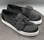 REBECCA MINKOFF Shoes Womens Sz 8 Black Satin Bow Slip On Sneakers Designer