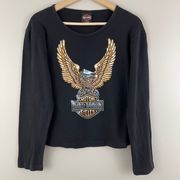 Vintage 2003 Black Golden Eagle Graphic Crewneck Long Sleeve Top