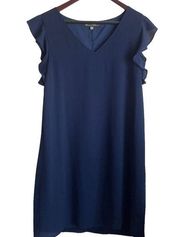 Rose & Olive Dress Women Small Navy V-Neck Cap Ruffle Sleeve Lined Pullover