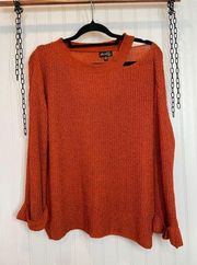 Dee Elly Cold Shoulder Sweater Orange Cut Out Crew Neck Slit Pullover Size S