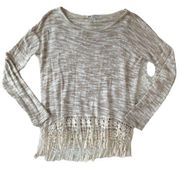 Jolt Fringe Hem Beige Long Sleeve Top Sz Large