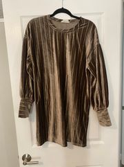 Love Richie Velvet Knee Length Long Sleeve Dress With Gold Detail