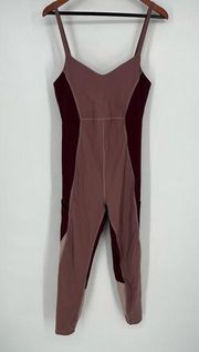 Outdoor Voices Zoom Full Length Bodysuit Sz L Mauve Pink Burgundy Colorblock