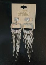 New Badgley, Mishka, crystal hearts, waterfall, earrings, baguette, and round