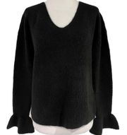 New  Ruffle Cuff Sweater Long Sleeve V-Neck Pullover Black