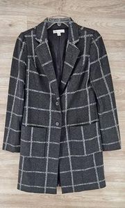 Womens XS Gray Windowpane Plaid Blazer Coat Casual Office Wear