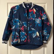 JoyLab Blue Tropical Floral Full Zip Quilted Bomber Jacket Small